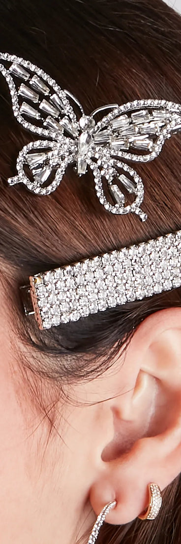 Glam Babe Rhinestone Butterfly Hair Clip Set