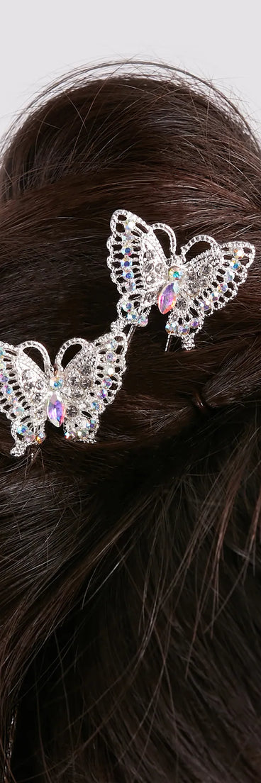 Ethereal Glamour Rhinestone Butterfly Hair Pins