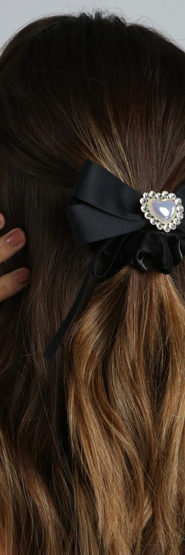 Heart Charm Bow Hair Scrunchie