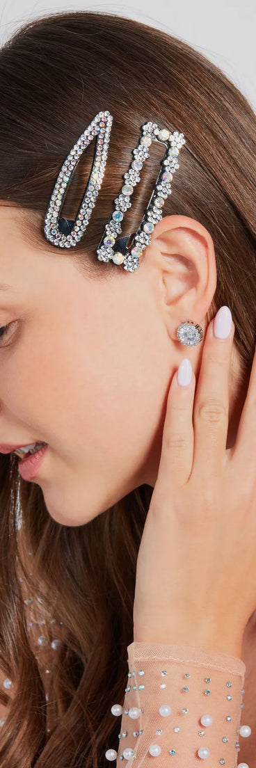 Iridescent Sparkle Rhinestone Hair Clip Set