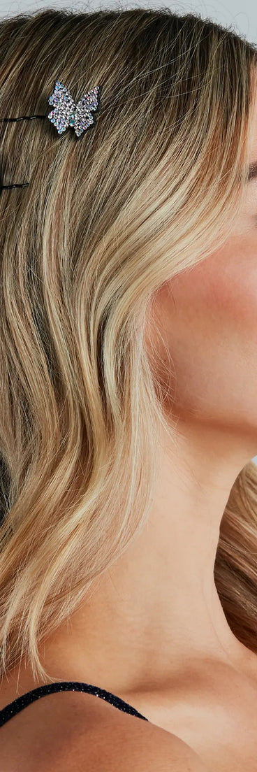 Glam Dreamer Rhinestone Butterfly Hair Pin Set