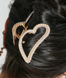 Totally Glam Rhinestone And Pearl Heart Hair Clip