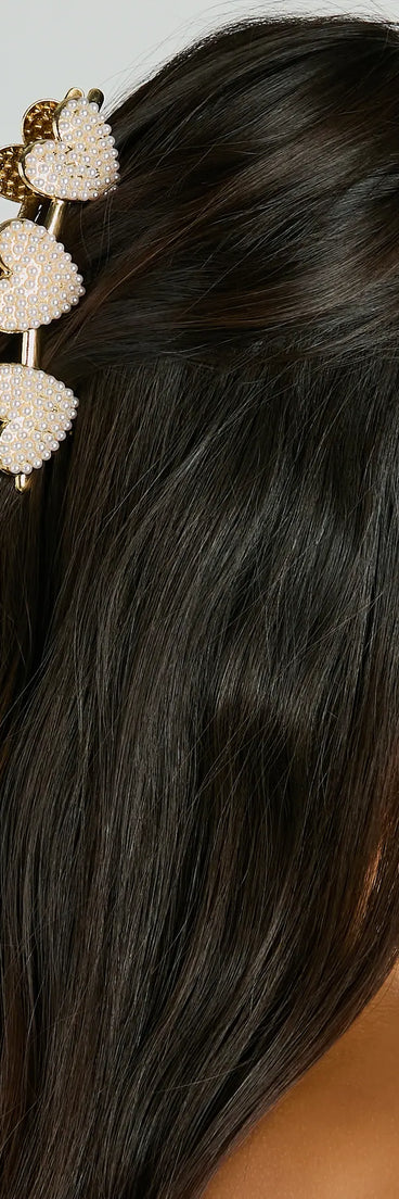 Girly-Chic Pearl Heart Hair Claw Clip