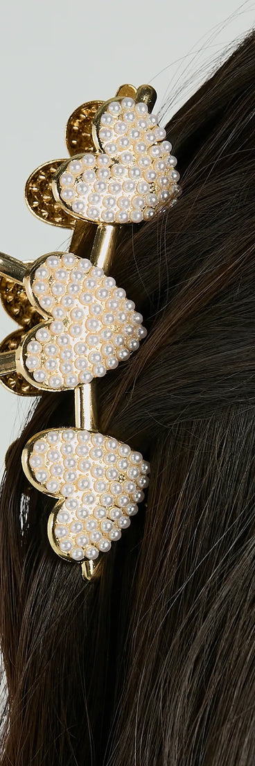 Girly-Chic Pearl Heart Hair Claw Clip