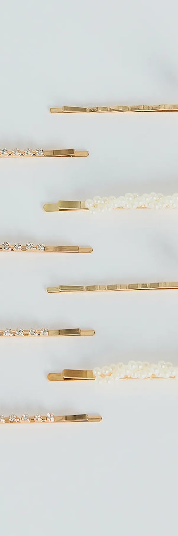 
Upgrade your style game for 2025 with the Dainty Luxe Pearl And Rhinestone Hair Pin Set in gold, perfect for any fashion-forward wardrobe.