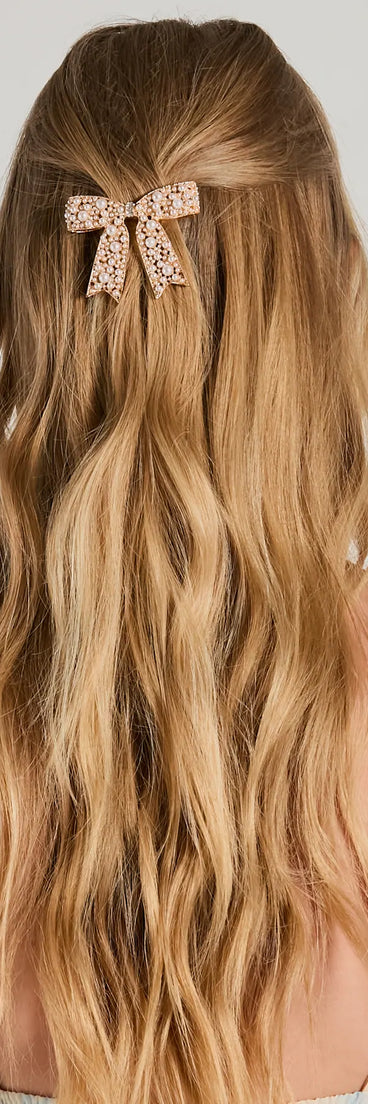 Ideal Beauty Faux Pearl Rhinestone Bow Barrette