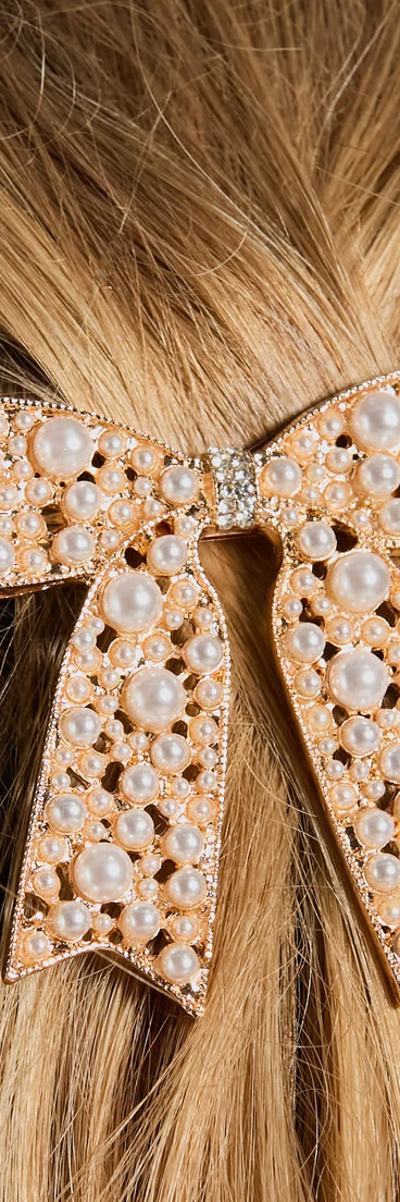 Ideal Beauty Faux Pearl Rhinestone Bow Barrette