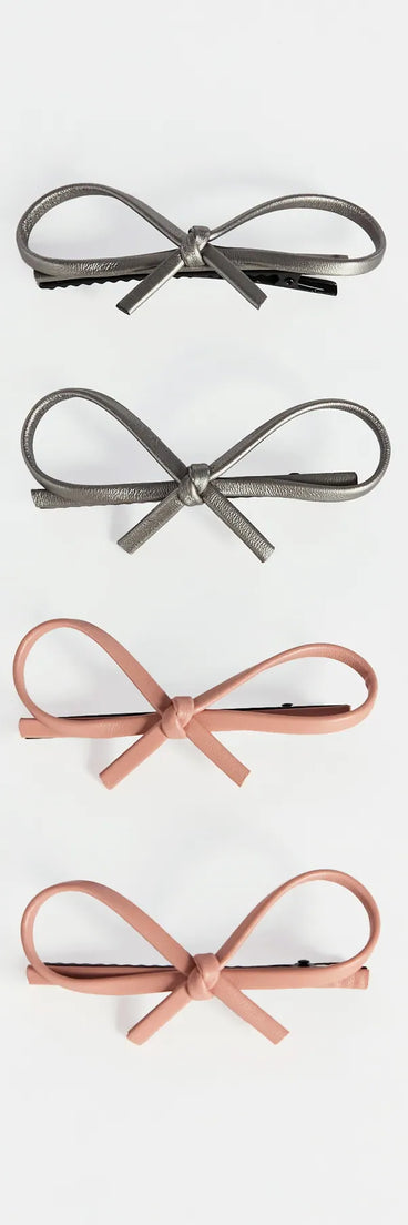 Sleek Chic Faux Leather Hair Bow Clip Set