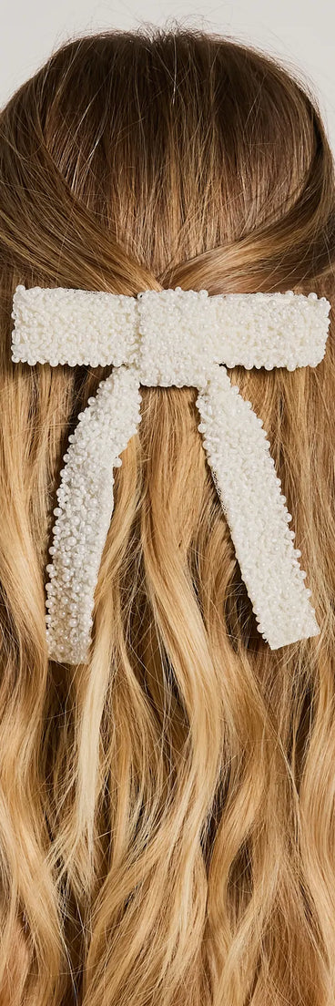 Girly-Glam Pearl Bow Hair Barrette