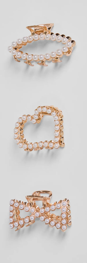 Luxe Locks Faux Pearl Three Pack Hair Clip Set, a trendy ivory addition to women's going-out outfits, is ideal for Christmas party outfits, chic NYE attire, or winter night-out looks that keep you on-trend!