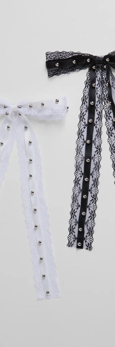 Upgrade your style game for 2025 with the Vintage Charm Two-Pack Lace Hair Bow Barrette Set in multi-color, perfect for any fashion-forward wardrobe.