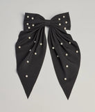 Upgrade your style game for 2025 with the Ravishing And Chic Faux Pearl Hair Bow Barrette in black, perfect for any fashion-forward wardrobe.