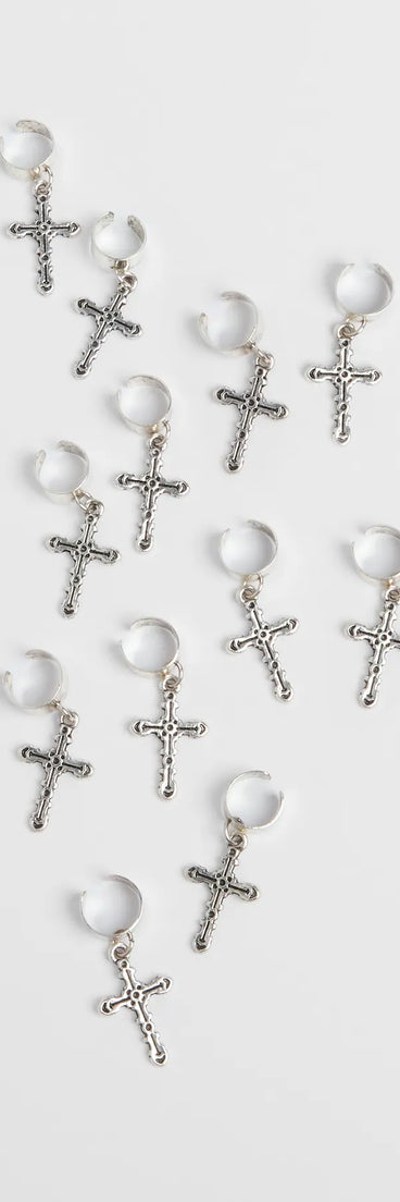 The Edgy Trend Cross Hair Charm Set in silver brings edge and energy to your vibe, ready to elevate any festival look or concert outfit.
