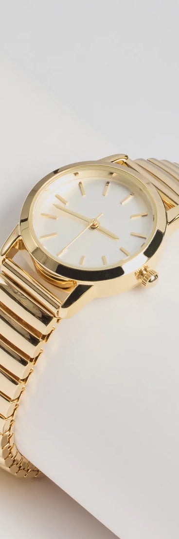 Style your vibe in seconds with the Classic Elegance Stretch Band Watch in gold, a fashion accessories essential that completes any outfit with ease.