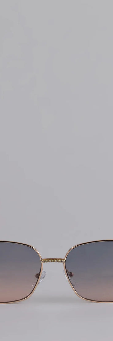 Too Glam To Shade Square Rhinestone Trim Sunglasses