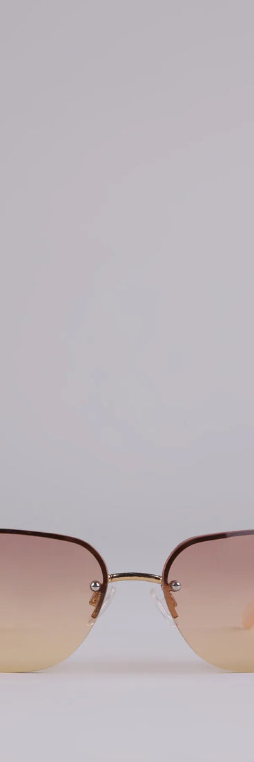 Style your vibe in seconds with the Butterfly Effect Rimless Square Sunglasses in pink, a fashion accessories essential that completes any outfit with ease.