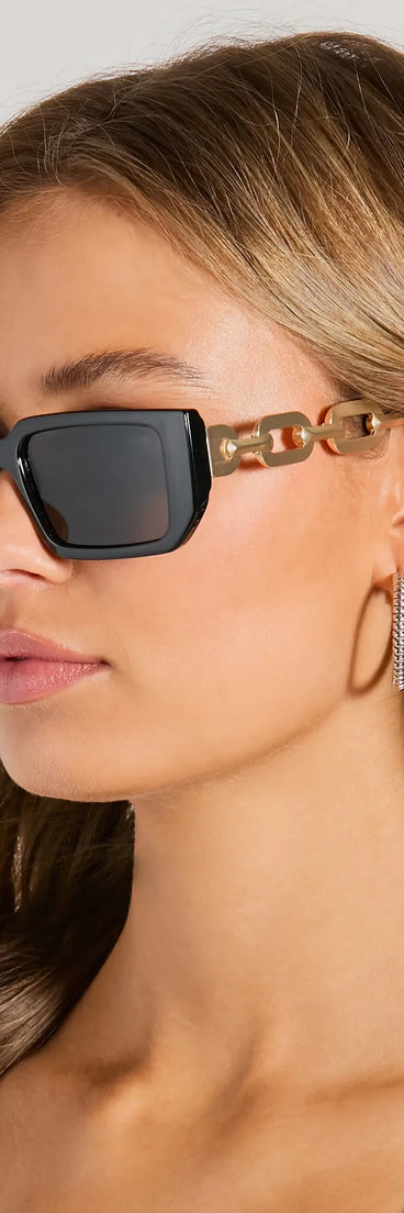 Cool Icon Chain-Link Rectangle Sunglasses