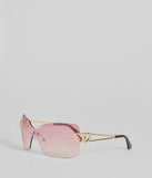 Stole Your Heart Charms Shield Sunglasses, a trendy pink addition to women's going-out outfits, is ideal for Christmas party outfits, chic NYE attire, or winter night-out looks that keep you on-trend!