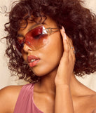 Stole Your Heart Charms Shield Sunglasses, a trendy pink addition to women's going-out outfits, is ideal for Christmas party outfits, chic NYE attire, or winter night-out looks that keep you on-trend!