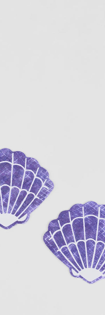 The Mermaid Aesthetic Shimmer Shell Pasties in purple brings edge and energy to your vibe, ready to elevate any festival look or concert outfit.