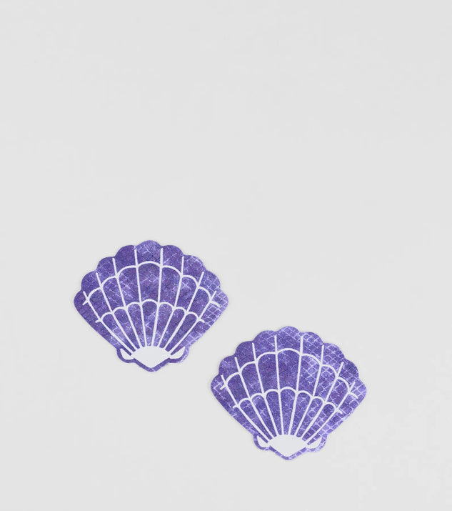 The Mermaid Aesthetic Shimmer Shell Pasties in purple brings edge and energy to your vibe, ready to elevate any festival look or concert outfit.