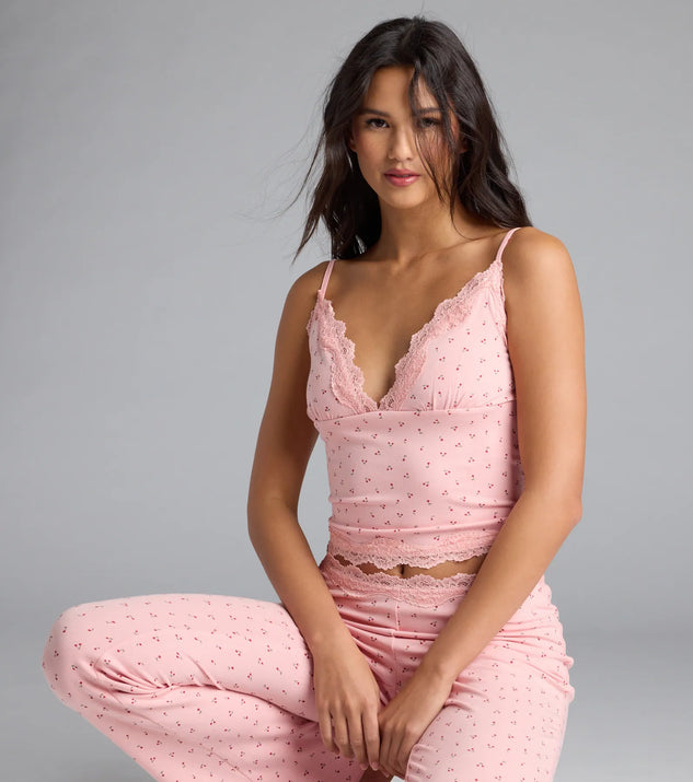 Sweet As Cherries Lace Trim Pajama Top