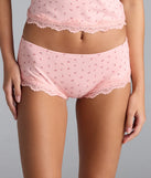 Sweet As Cherries Lace Trim Pajama Shorts