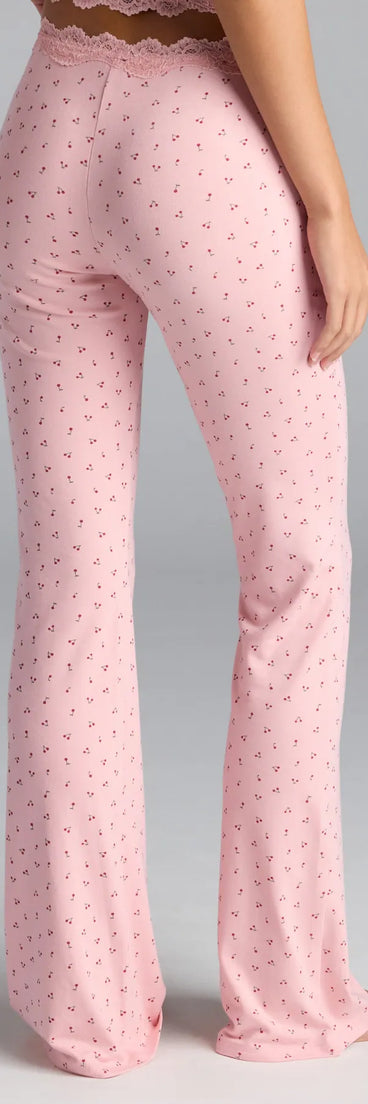 Sweet As Cherries Lace Trim Pajama Pants
