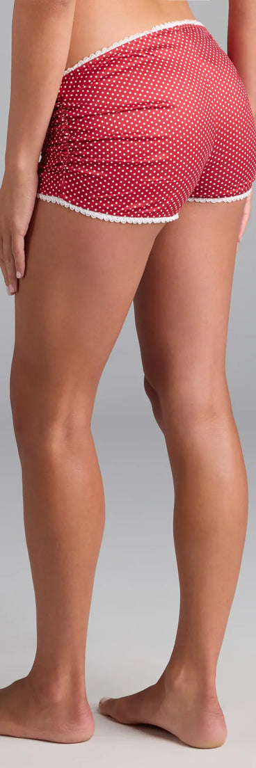 Style up your rotation with the Cuddle Up Cutie Polka Dot Pajama Shorts, trendy red shorts made to anchor every outfit with attitude and ease.