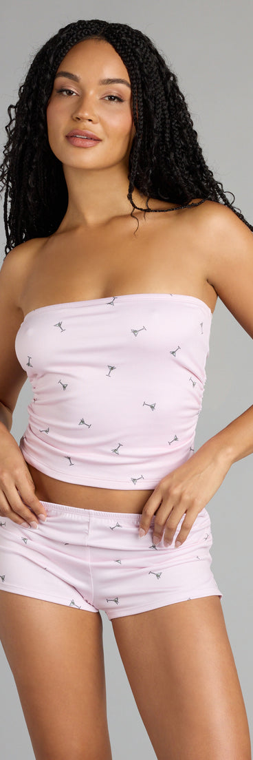 Sip Happens Martini Print Tube Pajama Shorts