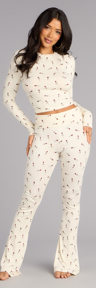 Cozy Bloom Rose Print Knit Pajama Pants