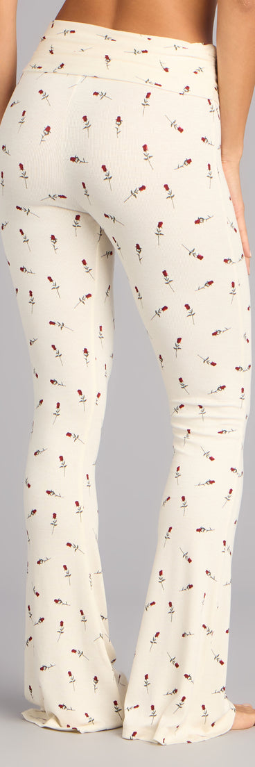 Cozy Bloom Rose Print Knit Pajama Pants