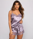 Luxe Satin Lace Trim Pajama Tank And Short Set