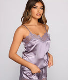 Luxe Satin Lace Trim Pajama Tank And Short Set