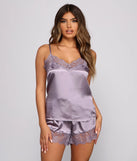 Luxe Satin Lace Trim Pajama Tank And Short Set