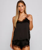 Sweet Lace Trim Satin Pajama Set