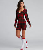 Plaid Pajama Romper And Socks Set