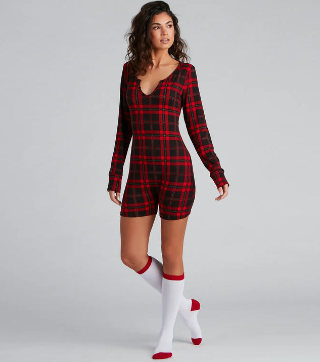 Plaid Pajama Romper And Socks Set