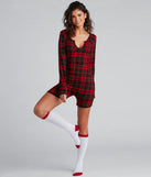 Plaid Pajama Romper And Socks Set