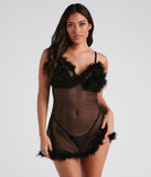 Such A Flirt Feather Trim Babydoll Dress And Panty Set