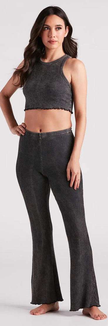 Chill Mood Ribbed Knit Flare-Leg Pants