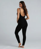 The Dressed To Lounge Chenille Knit Catsuit in black is a sleek women's catsuit featuring a chic, body-hugging silhouette with on-trend details for a striking profile, perfect for creating going-out looks or party outfits.