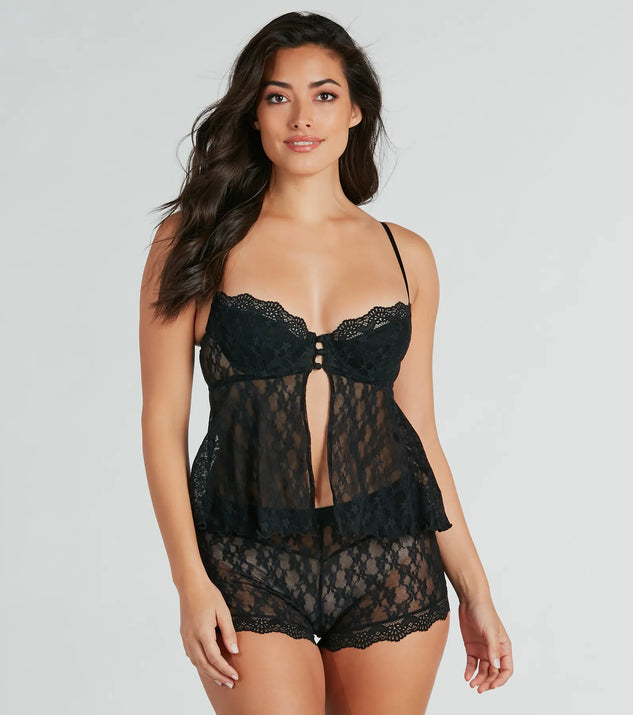 Sexy Spark Sheer Lace Pajama Top And Boyshorts Set Windsor