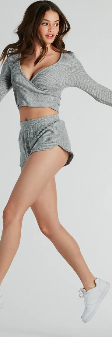 The Keep It Chill Long Sleeve Ribbed Knit Pajama Top in heather gray with a modern design and trendy look is part of the latest women's tops collection to elevate your 2025 wardrobe.