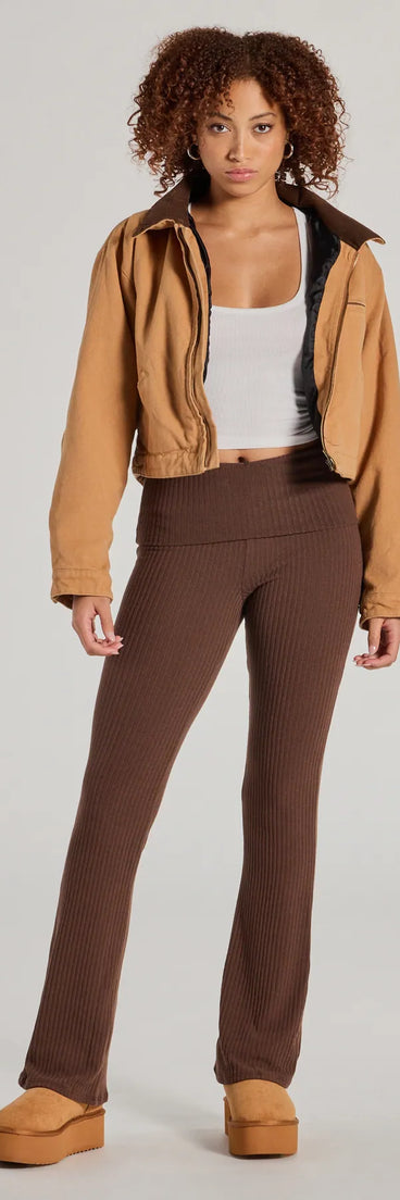 Get inspired with the Casual Trend Knit Fold-Over Flare Pants, a feed-worthy brown piece that’s part of Windsor's updated and curated women’s clothing edit packed with must-have fall outfit ideas.