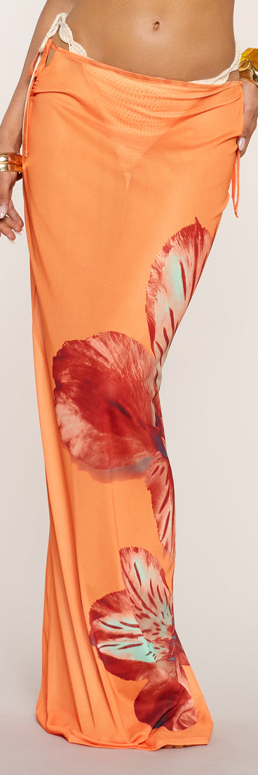 Vacay Life Tropical Floral Mesh Maxi Skirt Coverup