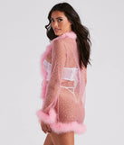 Dream Girl Glitter Heart Marabou Feather Robe
