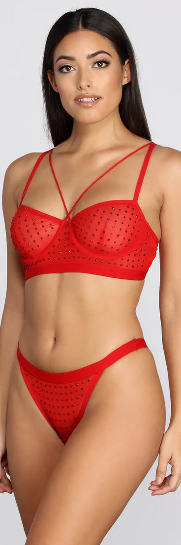 Hot & Unbothered Mesh Heat Stone Bralette And Panty Set