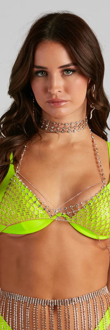 Feel The Beat Rhinestone Choker Bra