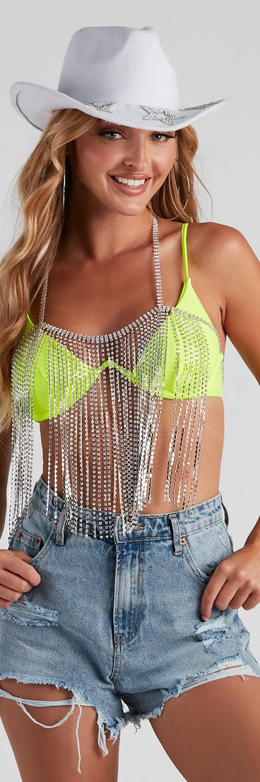 Glitzy Glam Rhinestone Fringe Bra